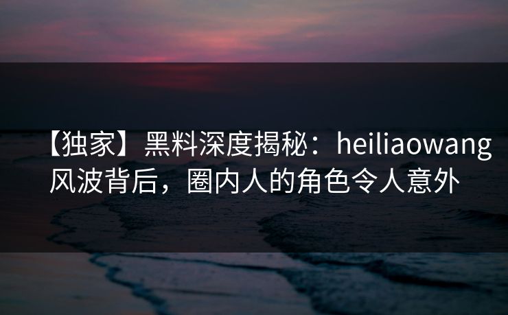 【独家】黑料深度揭秘：heiliaowang风波背后，圈内人的角色令人意外  第1张