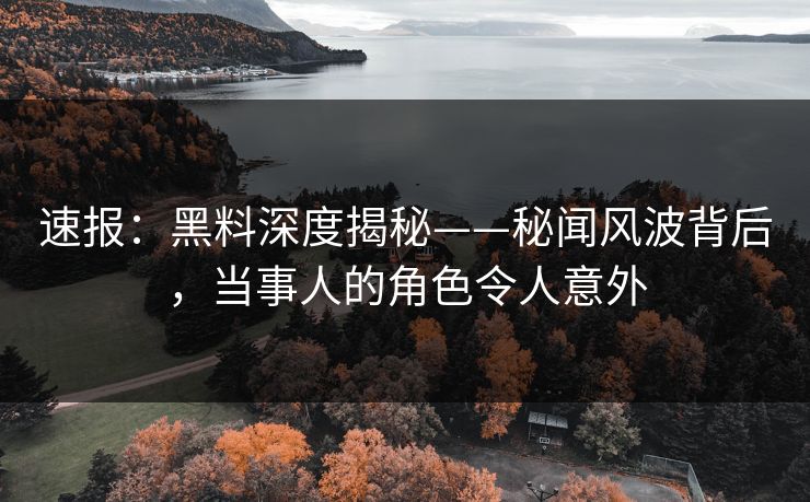 速报：黑料深度揭秘——秘闻风波背后，当事人的角色令人意外