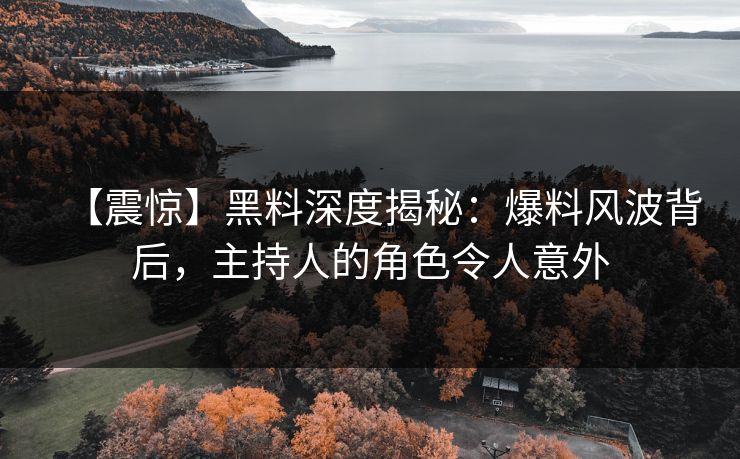 【震惊】黑料深度揭秘：爆料风波背后，主持人的角色令人意外